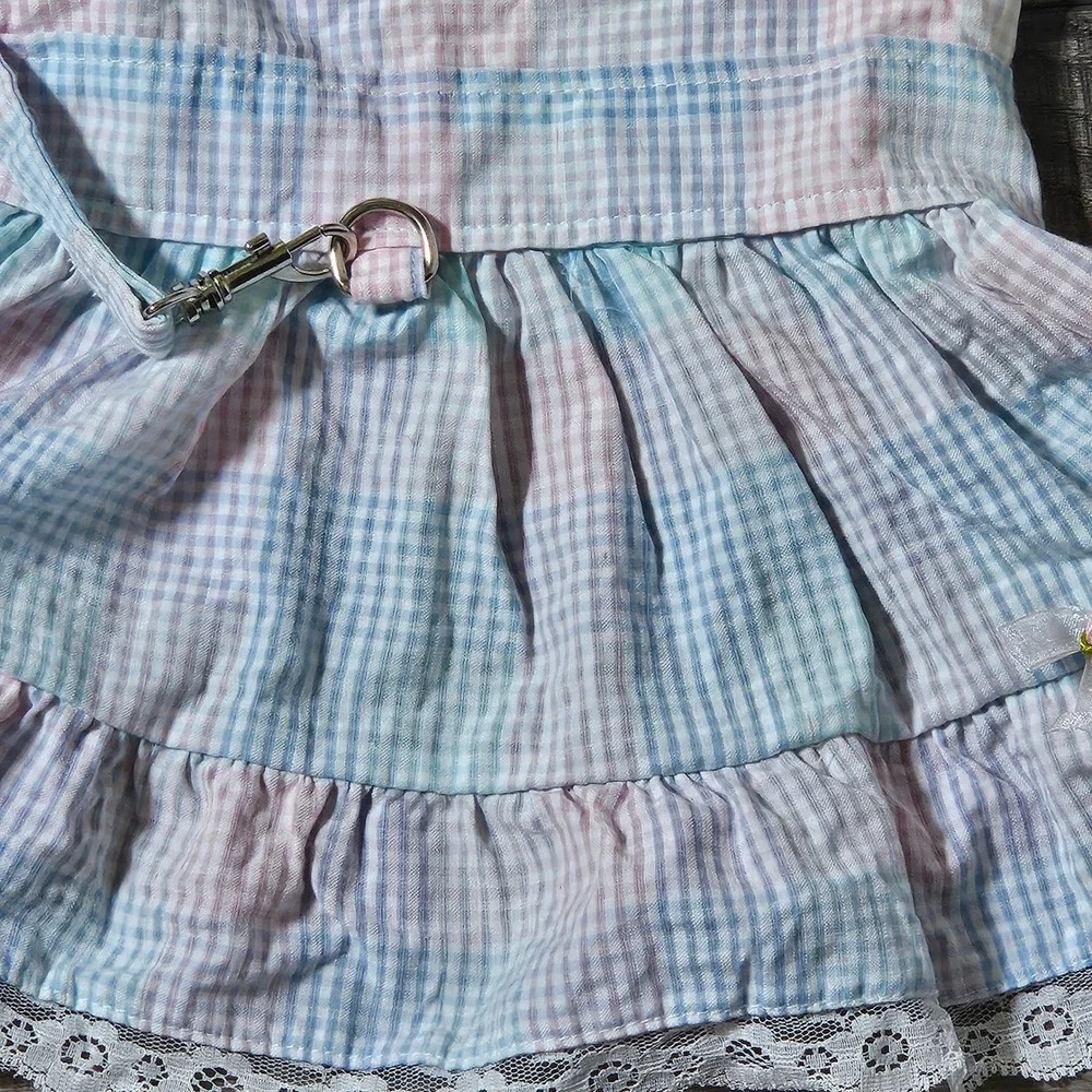 Cha-Cha Couture Southern Doggy Pastel Gingham Harness Dress Leash Set Large NWT
